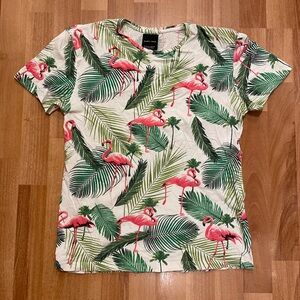 Zara Man Flamingo Palm Tree Beach Tshirt Summer Tee